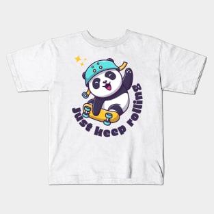 Adorable cute panda kawaii | just keep rolling Kids T-Shirt